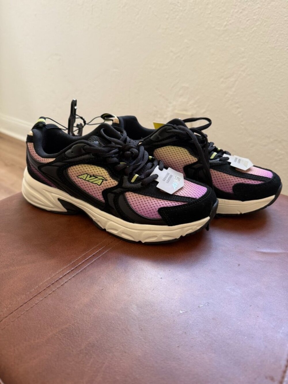 Avia Chunky Dad Sneakers Womens Pink Black Genuine Leather Shoes NWT Size 7
